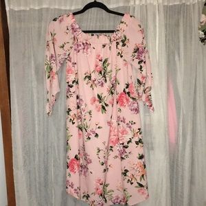 Blush/Pink off Shoulder Floral Dress